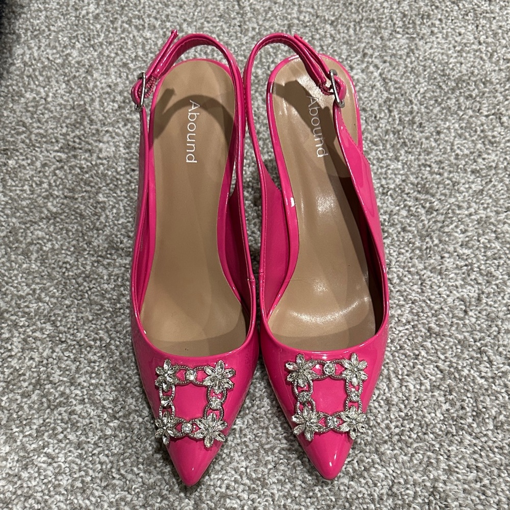 Abound Fuchsia Slingback Heels with Floral Accents